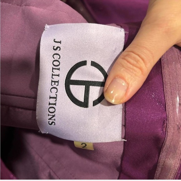 JS Collections Purple Ruched Strapless Sheath Dress - Picture 5 of 12